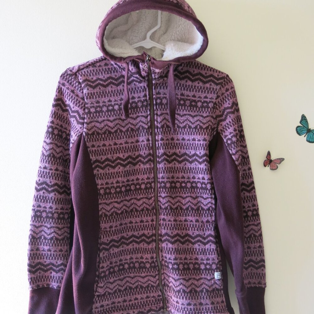 Avalanche Sweater Jacket Brown Geometric Full Zipper Sherpa Fleece Hoodie Size M